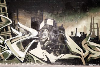 Bild på graffiti wall in an abandoned factory building